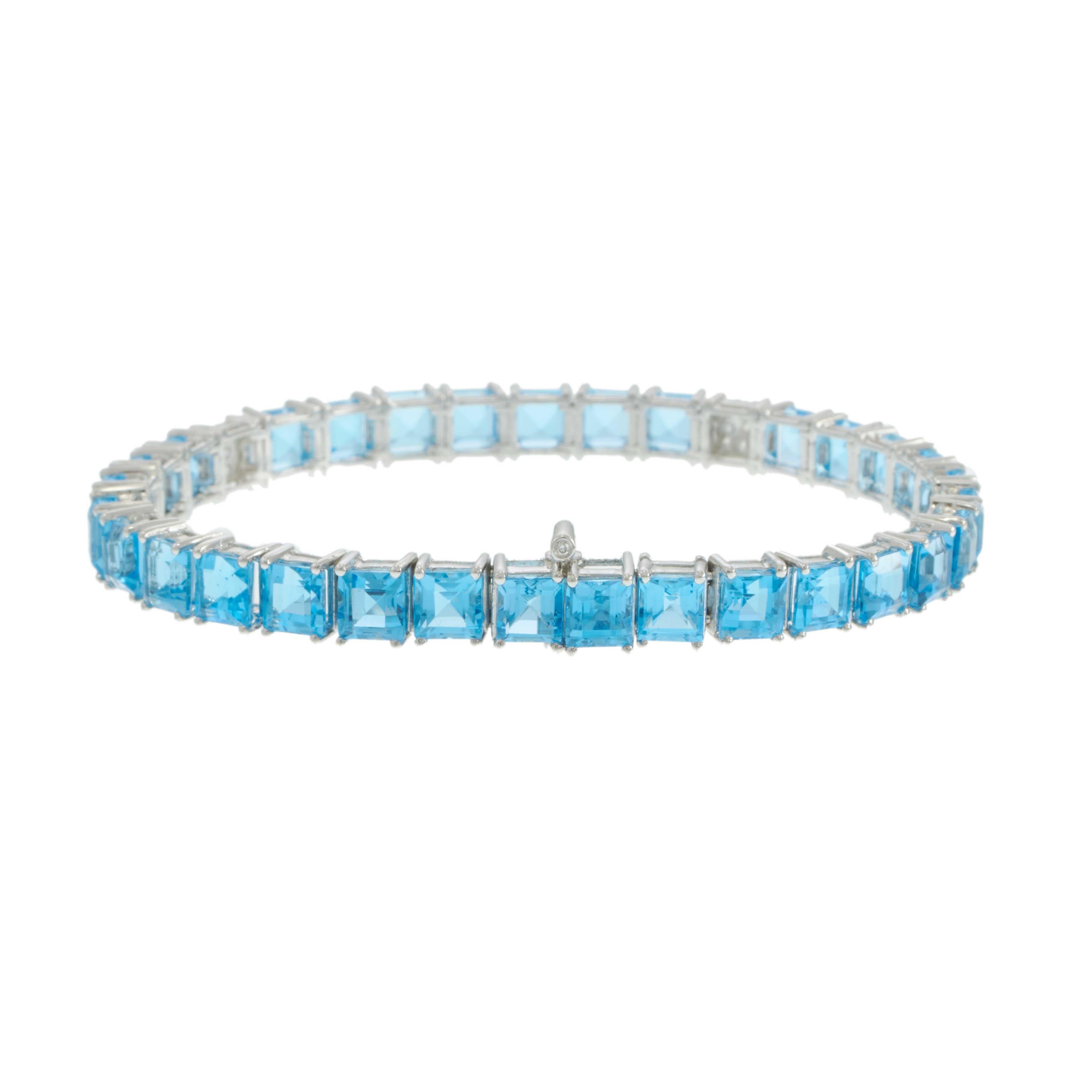 Platinum Blue Topaz & Diamond Straight Line Bracelet