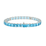 Platinum Blue Topaz & Diamond Straight Line Bracelet