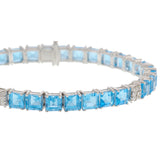 Platinum Blue Topaz & Diamond Straight Line Bracelet