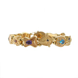 Vintage Retro Era 14KT Yellow Gold Cross Bracelet with Multicolor Gemstones