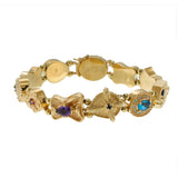 Vintage Retro Era 14KT Yellow Gold Cross Bracelet with Multicolor Gemstones