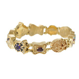 Vintage Retro Era 14KT Yellow Gold Cross Bracelet with Multicolor Gemstones