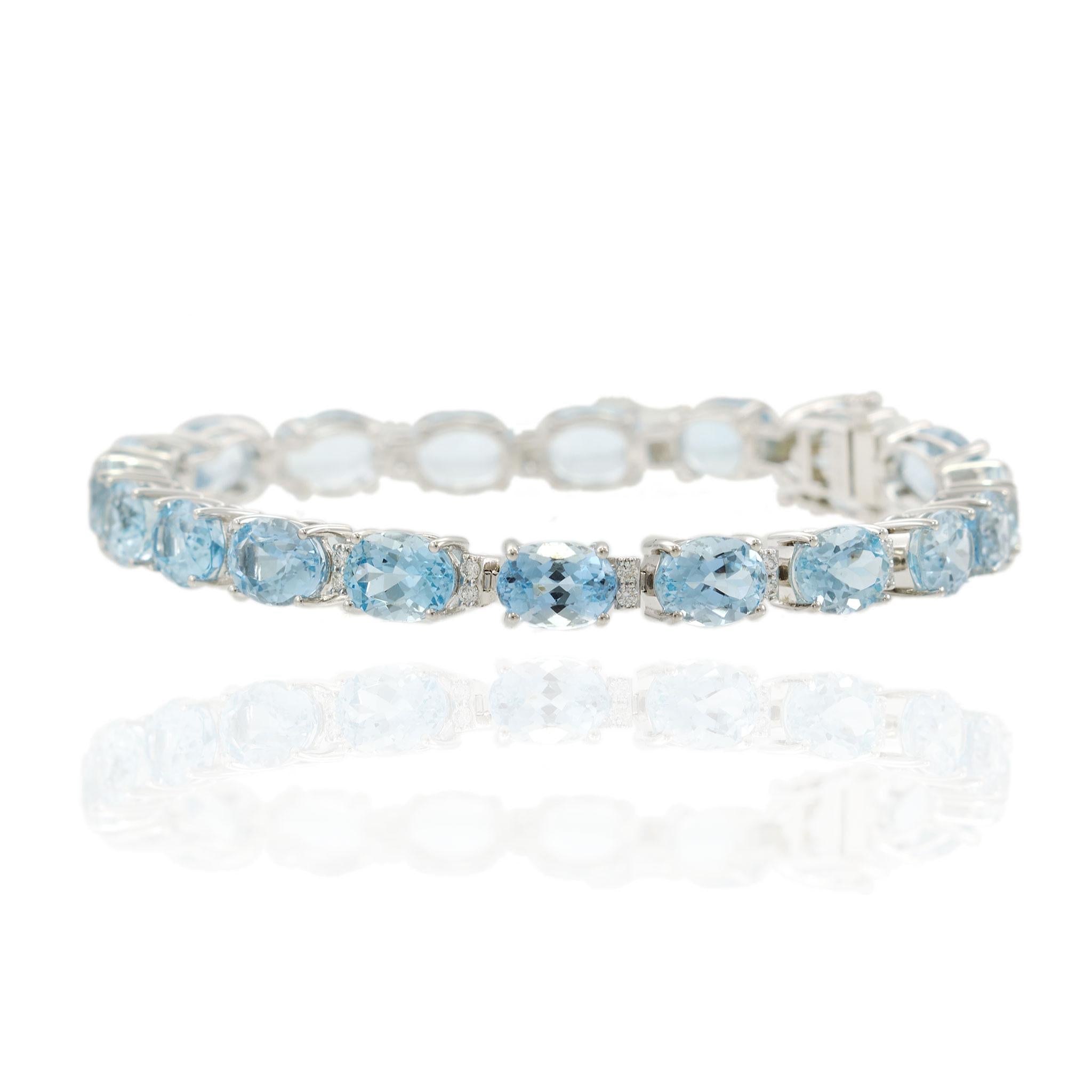 14KT White Gold Aquamarine and Diamond Tennis Bracelet