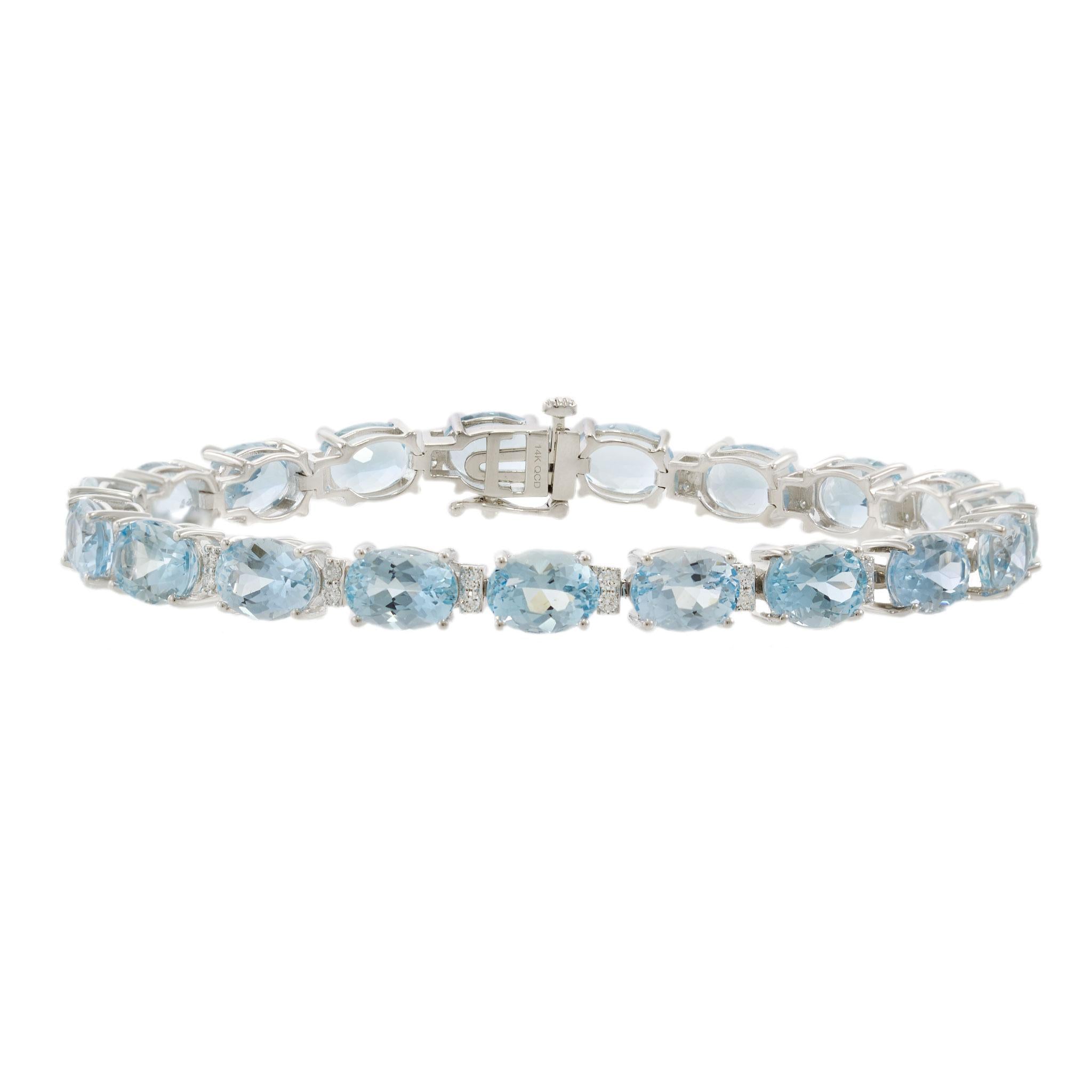 14KT White Gold Aquamarine and Diamond Tennis Bracelet
