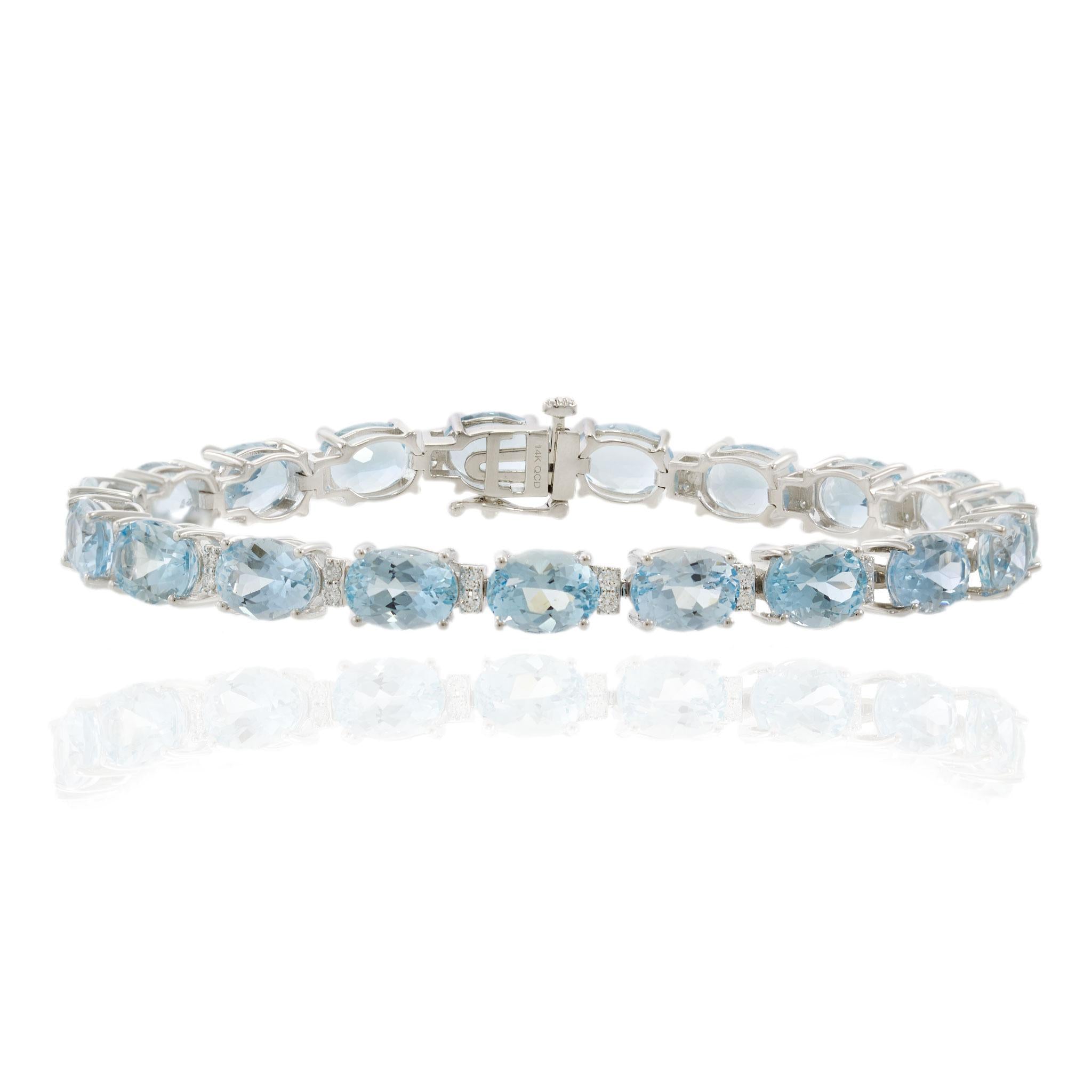 14KT White Gold Aquamarine and Diamond Tennis Bracelet