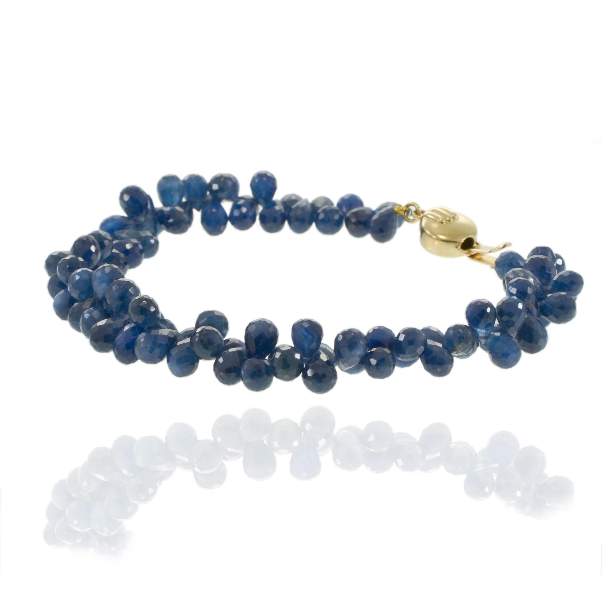 Estate 14KT Yellow Gold Blue Sapphire Briolette Bead Bracelet 60CT-TW