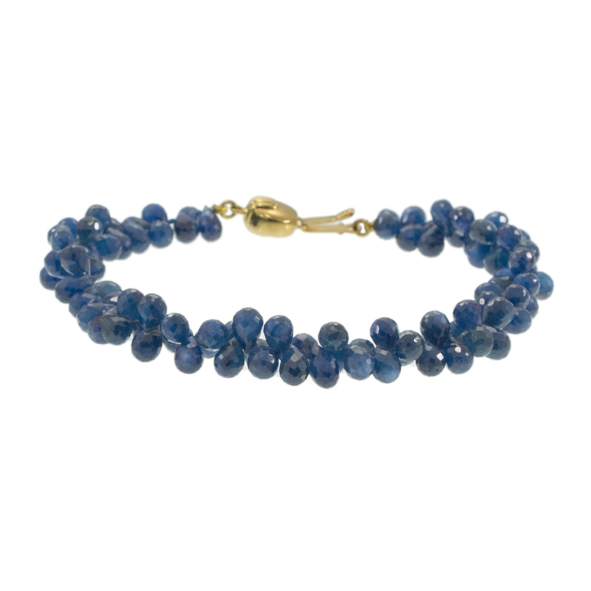 Estate 14KT Yellow Gold Blue Sapphire Briolette Bead Bracelet 60CT-TW