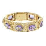 14KT Yellow Gold Edwardian Amethyst and Seed Pearl Filigree Panel Bracelet