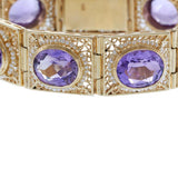 14KT Yellow Gold Edwardian Amethyst and Seed Pearl Filigree Panel Bracelet