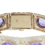 14KT Yellow Gold Edwardian Amethyst and Seed Pearl Filigree Panel Bracelet