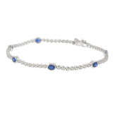 14KT White Gold Bezel-Set Oval Sapphire and Round Diamond Tennis Bracelet
