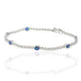 14KT White Gold Bezel-Set Oval Sapphire and Round Diamond Tennis Bracelet