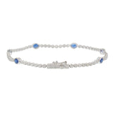 14KT White Gold Bezel-Set Oval Sapphire and Round Diamond Tennis Bracelet