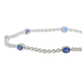 14KT White Gold Bezel-Set Oval Sapphire and Round Diamond Tennis Bracelet