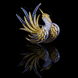 Vintage 18KT Yellow Gold Bird Brooch with Yellow Diamonds and Blue Sapphires