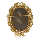 Victorian 18KT Gold Agate Cameo Brooch with Enamel and Pearls