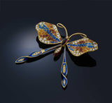 Vintage Art Nouveau 18KT Yellow Gold Butterfly Brooch with Diamonds and Enamel