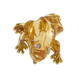 18KT Yellow Gold Hand Carved Citrine Frog Brooch with Diamond Eyes