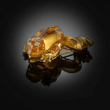 18KT Yellow Gold Hand Carved Citrine Frog Brooch with Diamond Eyes