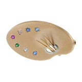 Vintage Retro Era 18KT Rose Gold Painter’s Brush & Palette Brooch with Color Gem