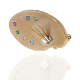 Vintage Retro Era 18KT Rose Gold Painter’s Brush & Palette Brooch with Color Gem