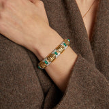Retro Era 18KT Two-Tone Gold Emerald and Diamond Cabochon Bracelet