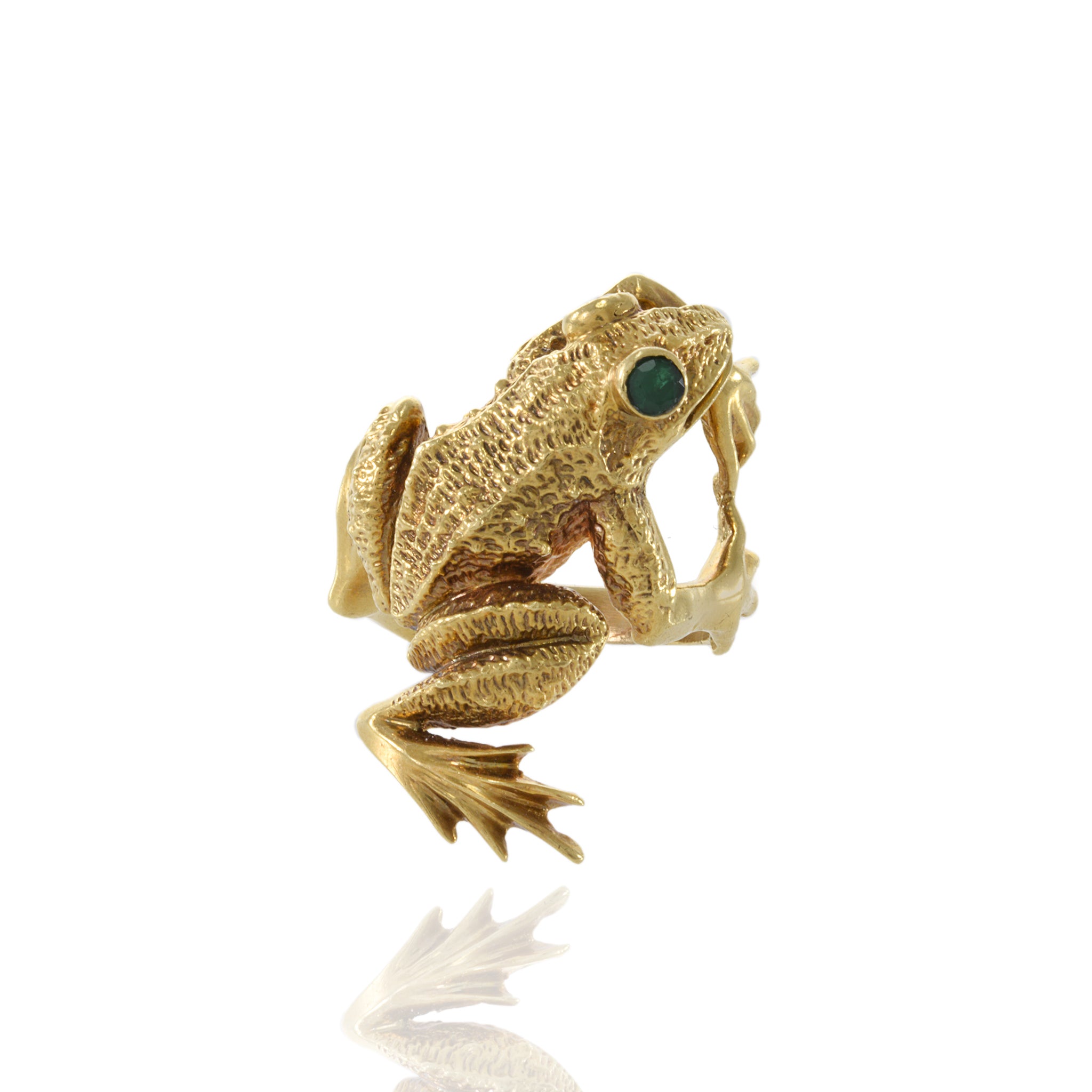 Vintage 18KT Yellow Gold Emerald Frog Ring