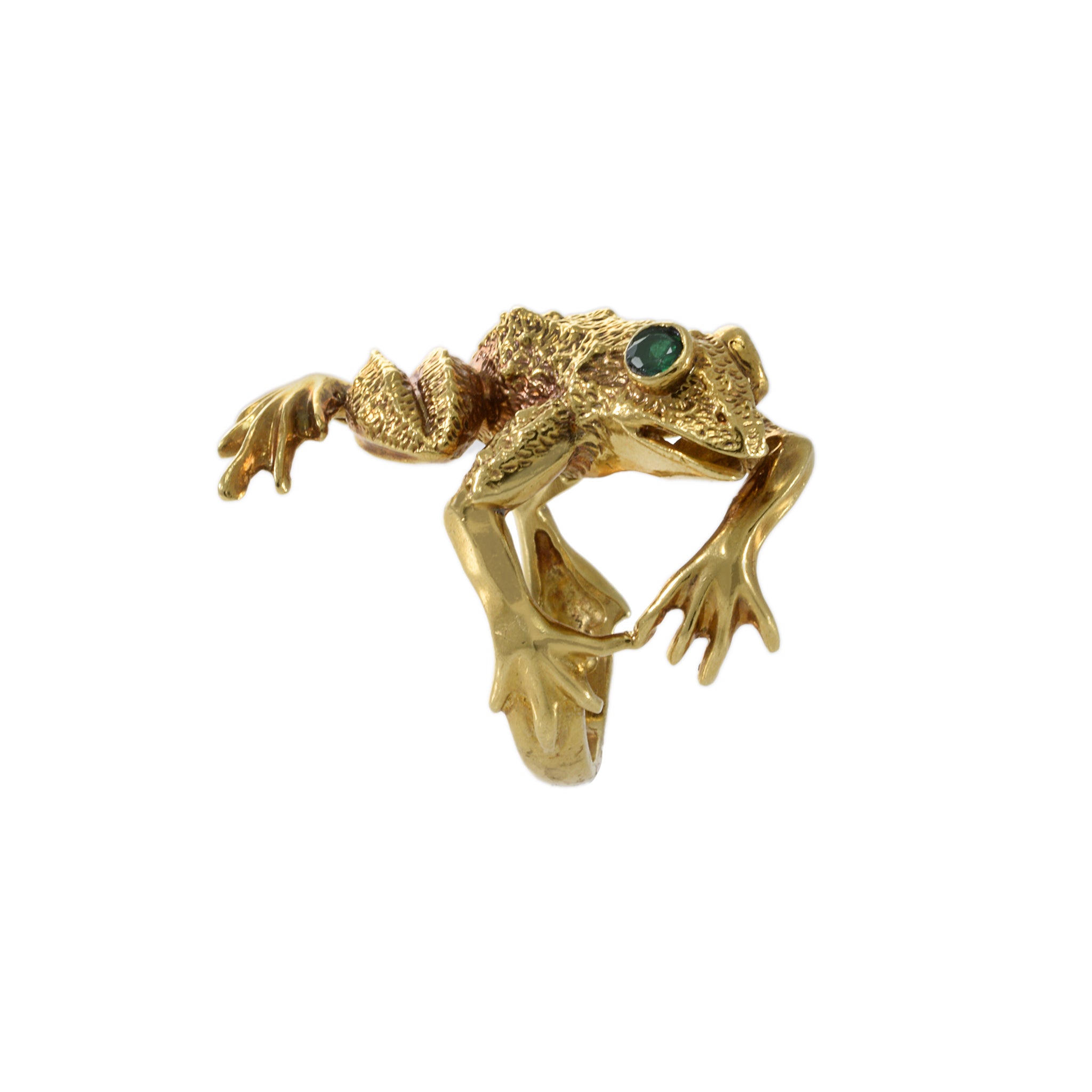 Vintage 18KT Yellow Gold Emerald Frog Ring