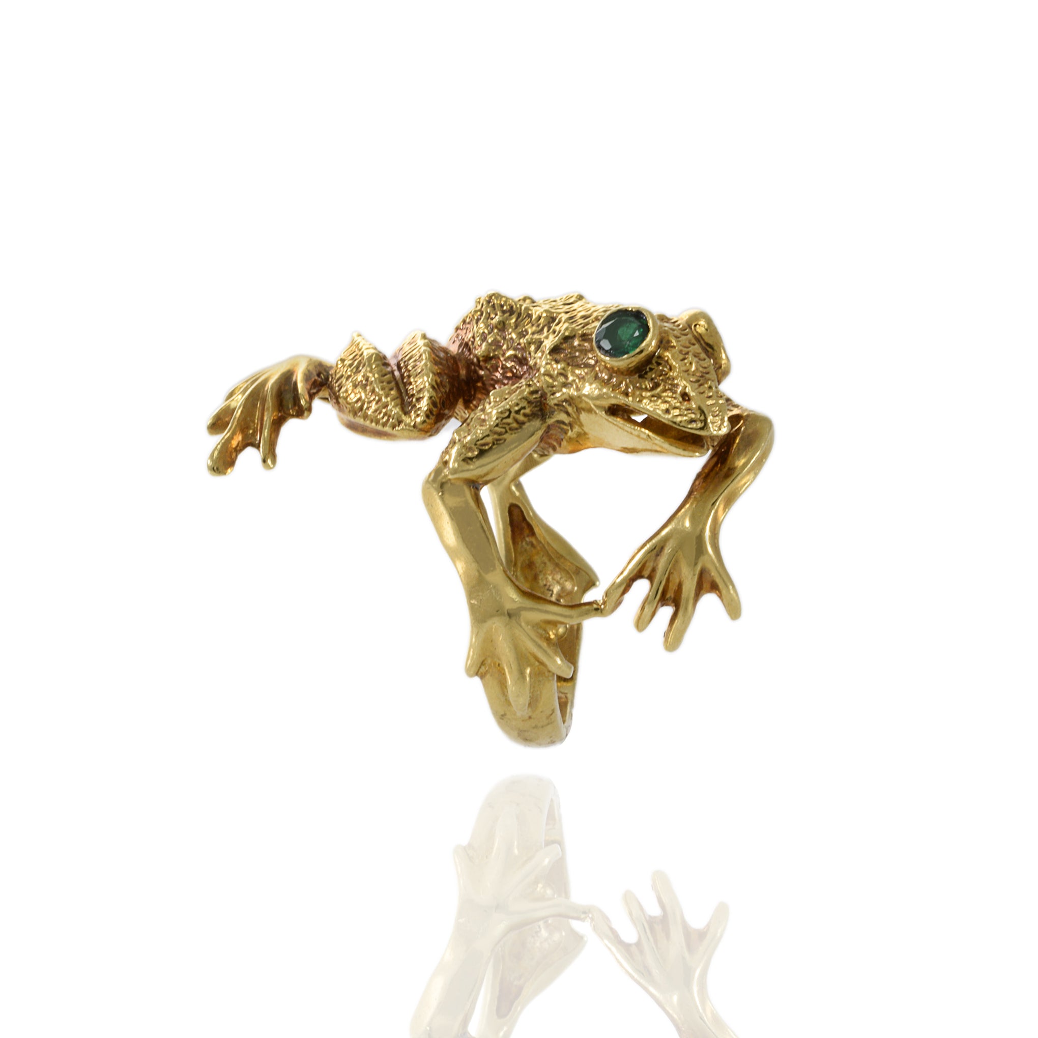 Vintage 18KT Yellow Gold Emerald Frog Ring