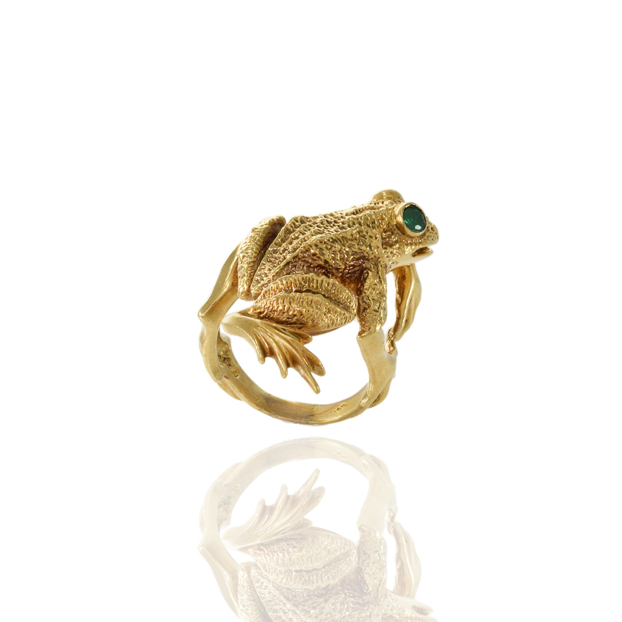 Vintage 18KT Yellow Gold Emerald Frog Ring