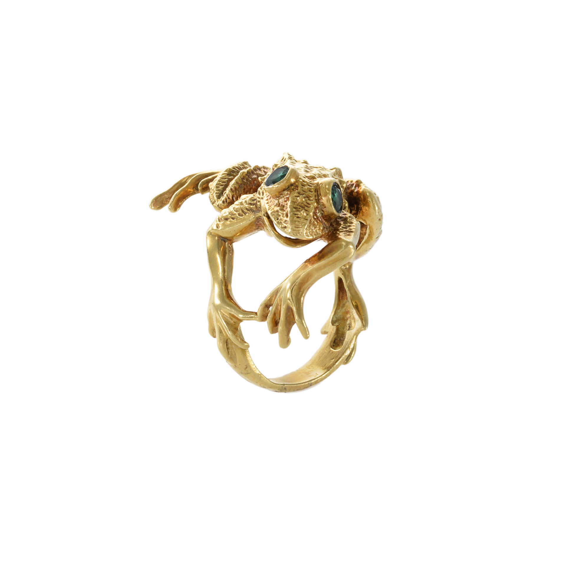 Vintage 18KT Yellow Gold Emerald Frog Ring
