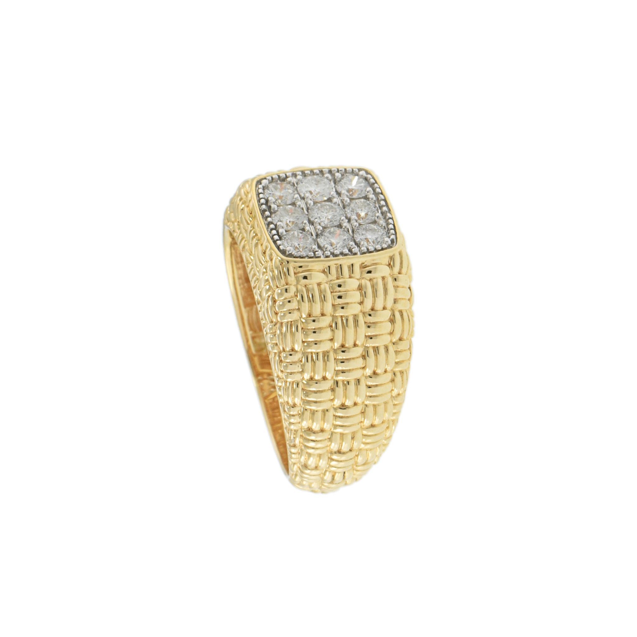 14K Yellow Gold Diamond Basketweave Band Ring