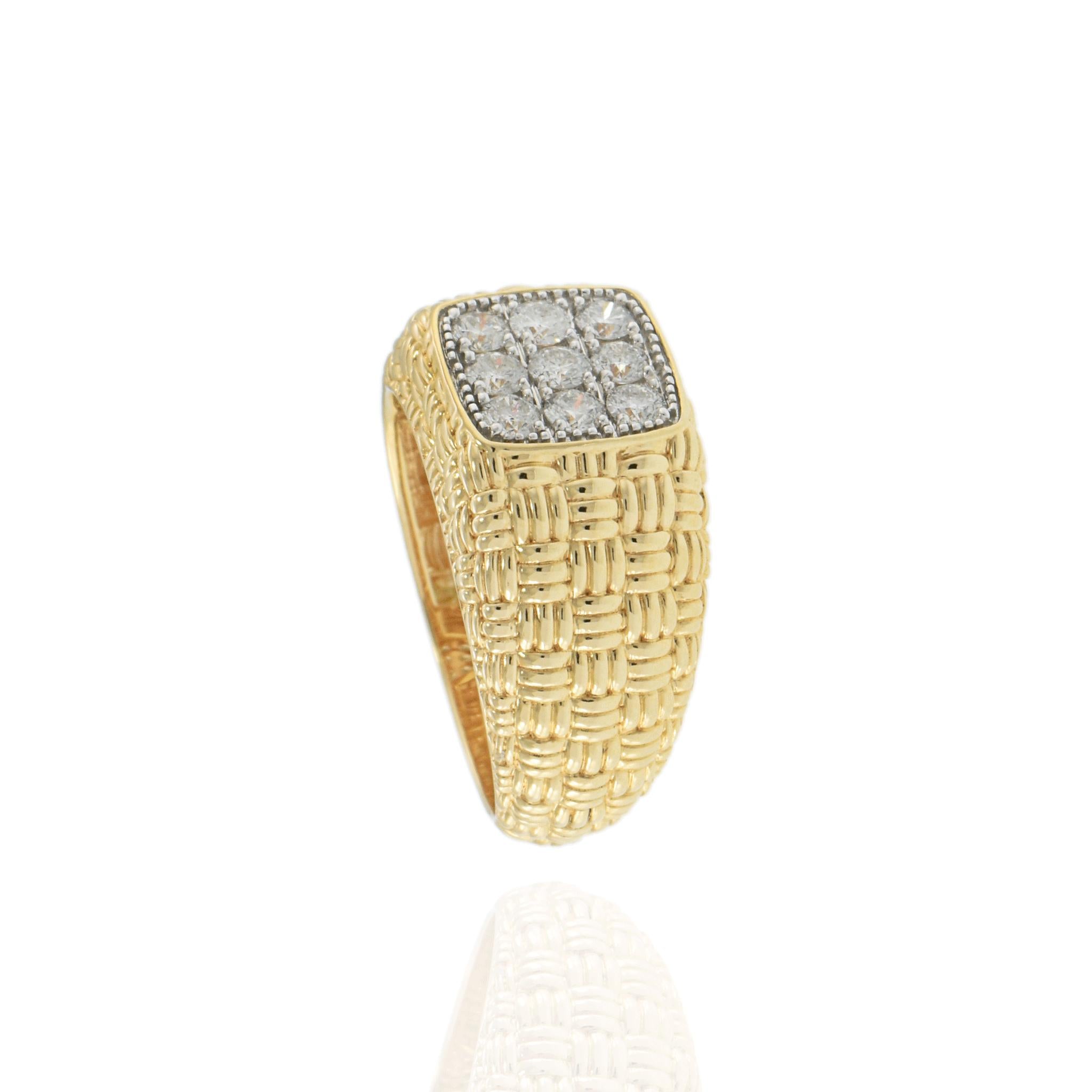 14K Yellow Gold Diamond Basketweave Band Ring