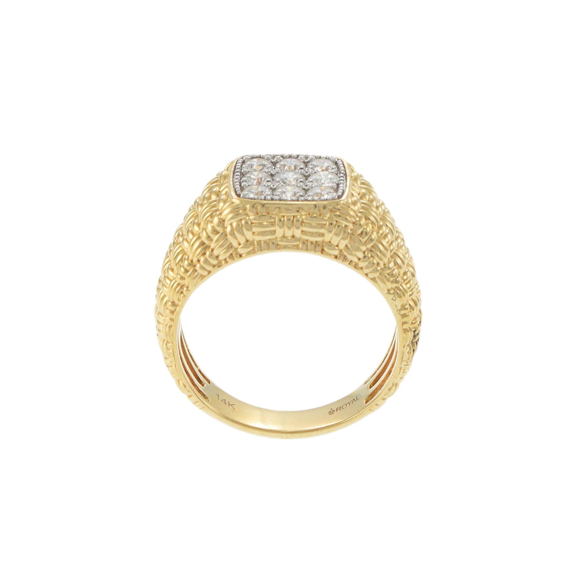14K Yellow Gold Diamond Basketweave Band Ring