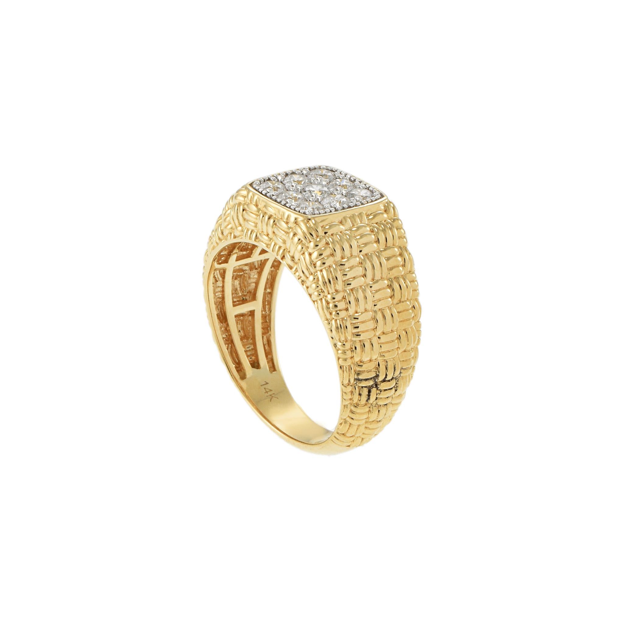 14K Yellow Gold Diamond Basketweave Band Ring