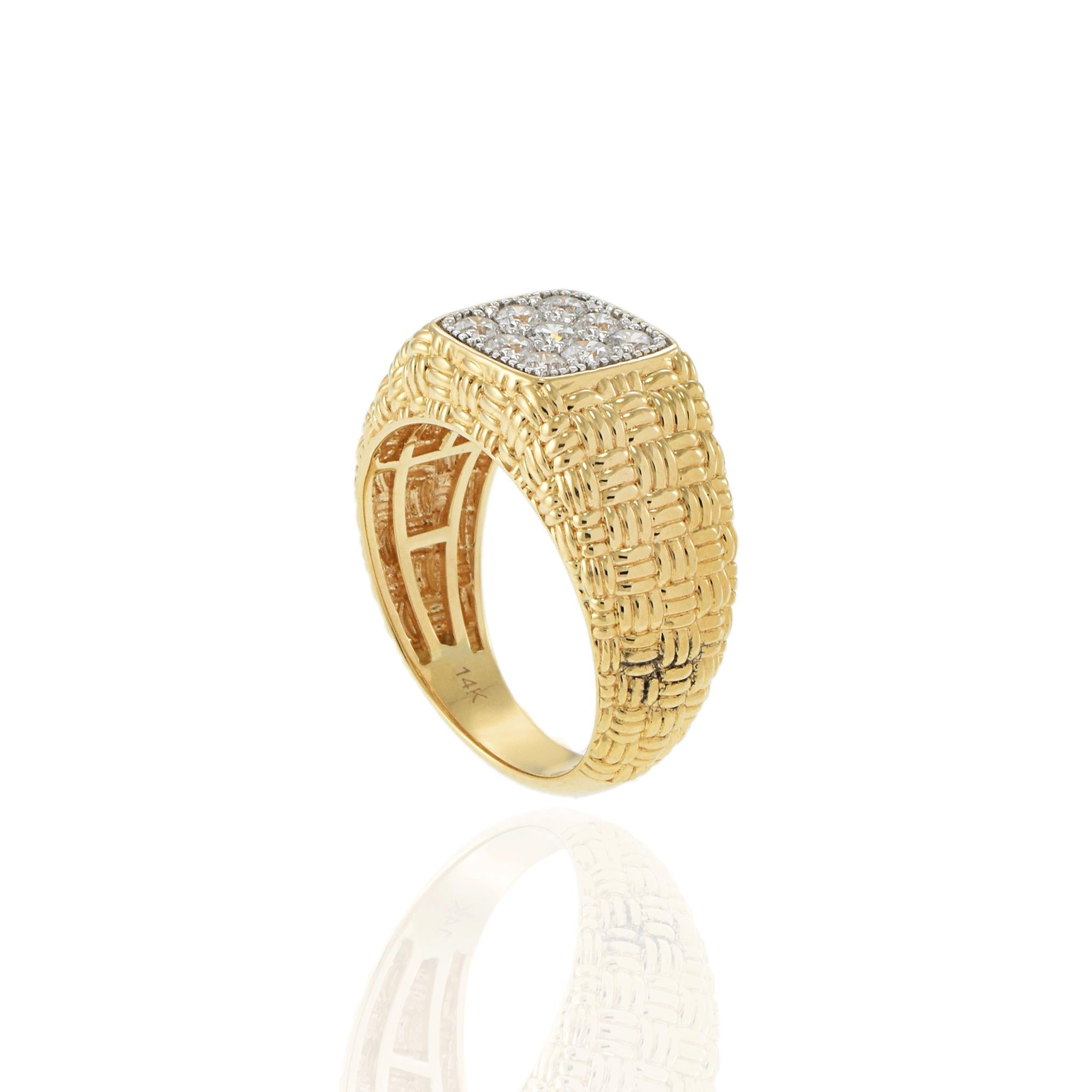 14K Yellow Gold Diamond Basketweave Band Ring