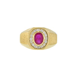 14KT Yellow Gold Oval Ruby and Diamond Satin Finish Men’s Ring