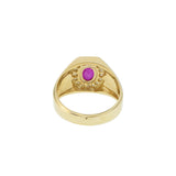14KT Yellow Gold Oval Ruby and Diamond Satin Finish Men’s Ring