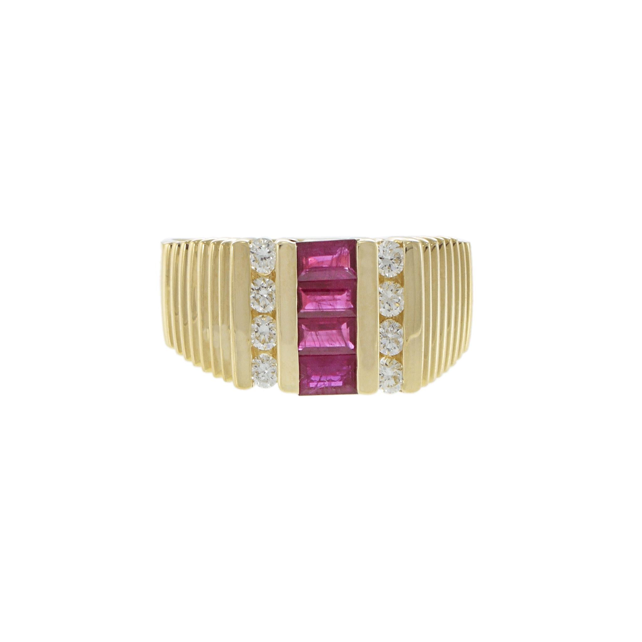 14K Yellow Gold Ruby & Diamond Stepped Band Ring