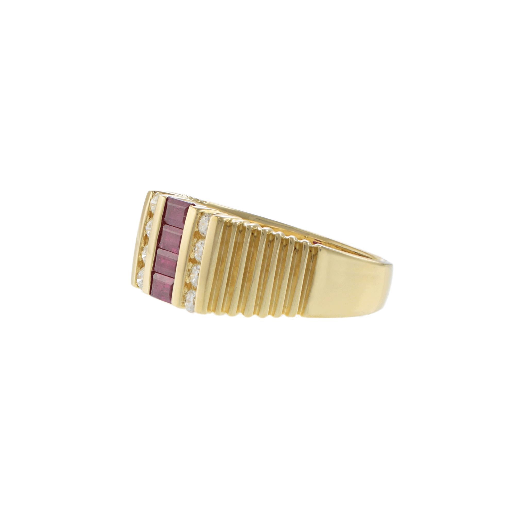 14K Yellow Gold Ruby & Diamond Stepped Band Ring