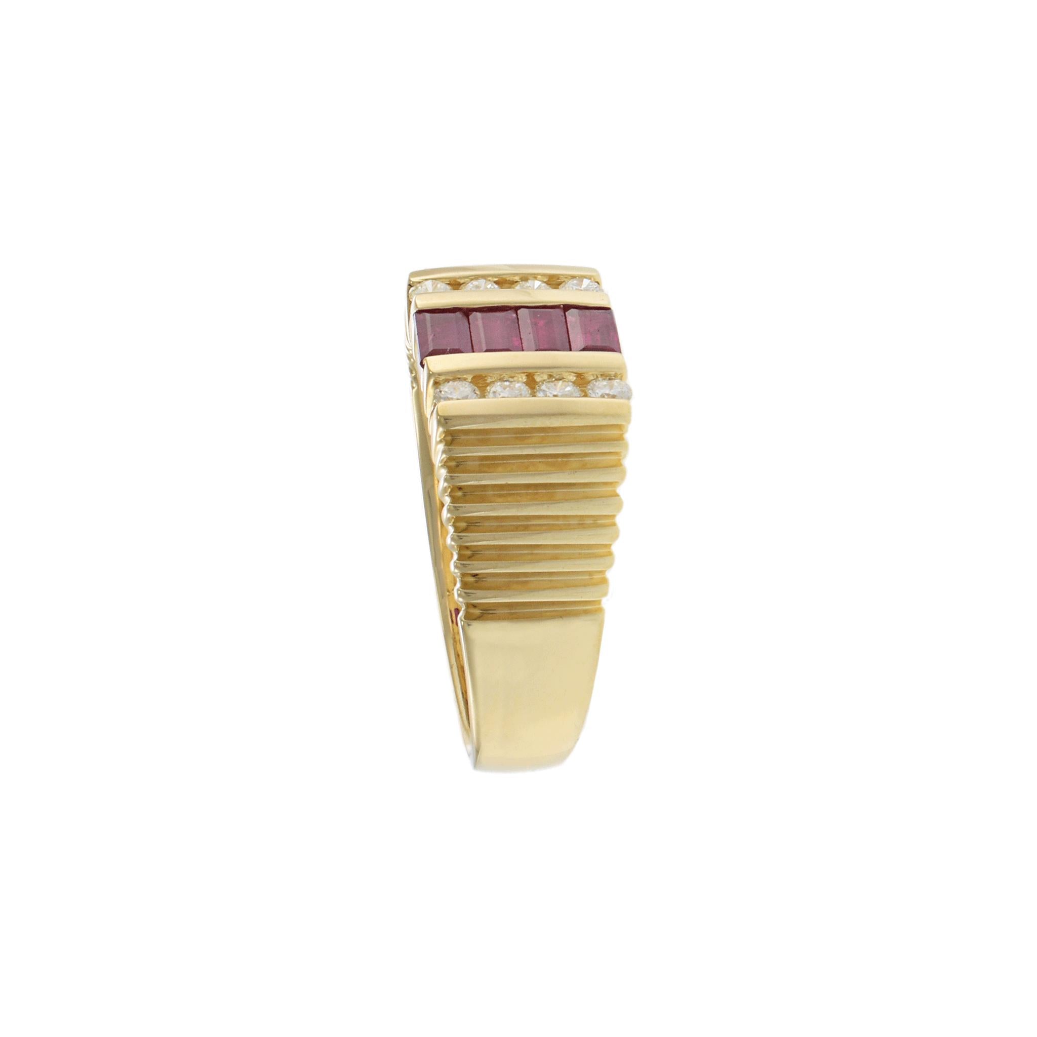 14K Yellow Gold Ruby & Diamond Stepped Band Ring