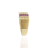 14K Yellow Gold Ruby & Diamond Stepped Band Ring