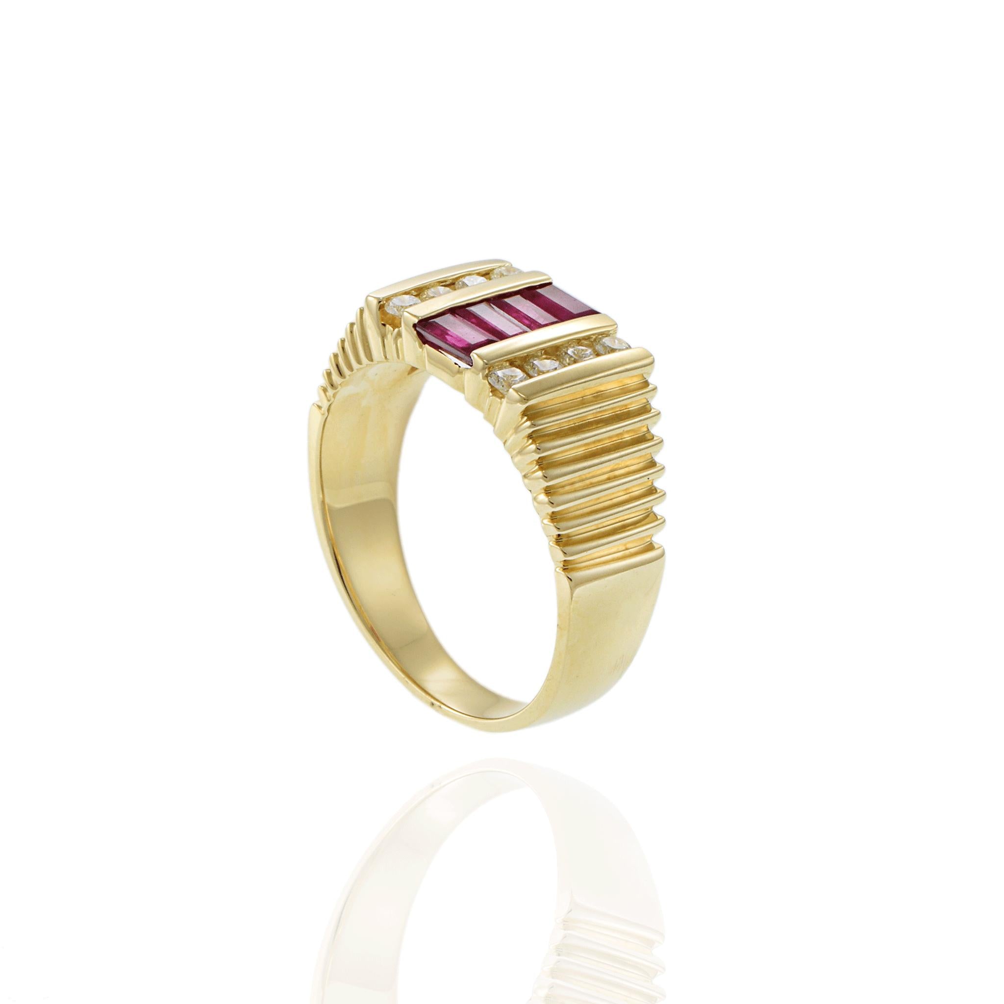 14K Yellow Gold Ruby & Diamond Stepped Band Ring