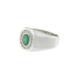 14KT White Gold Emerald and Diamond Men's Ring