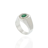 14KT White Gold Emerald and Diamond Men's Ring