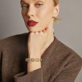 Retro Era 18KT Two-Tone Gold Emerald and Diamond Cabochon Bracelet