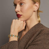 Retro Era 18KT Two-Tone Gold Emerald and Diamond Cabochon Bracelet