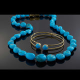 18KT Yellow Gold Turquoise And Diamond Bangle Bracelet