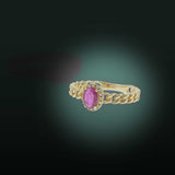 14KT Yellow Gold Chain Link Ruby and Diamond Halo Ring