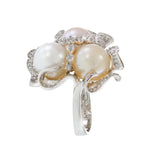 18KT White Gold Multi-Color Pearl and Diamond Floral Cluster Cocktail Ring